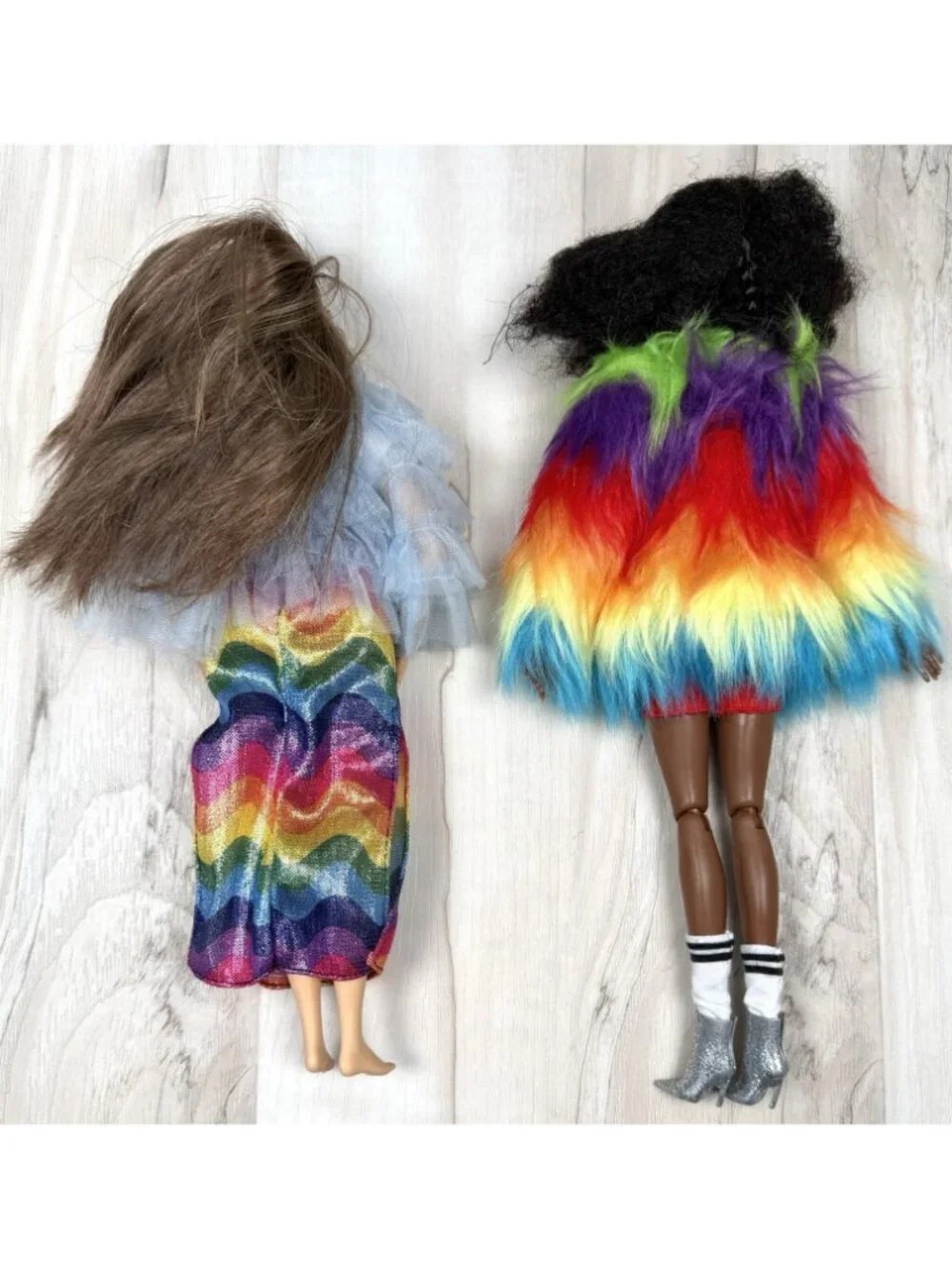 Lot 4 MATTEL Barbie Extra Fashion Dolls Rainbow Shimmery Shine Bright Fringe